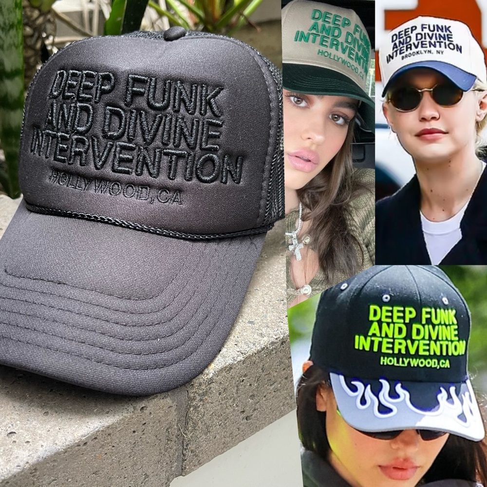 ✨ CELEB FAVE! “Deep Funk and Divine Intervention” Black on Black Trucker Hat